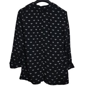 Topshop Black Fan Print Open Front Lightweight Blazer Blouse Size 4